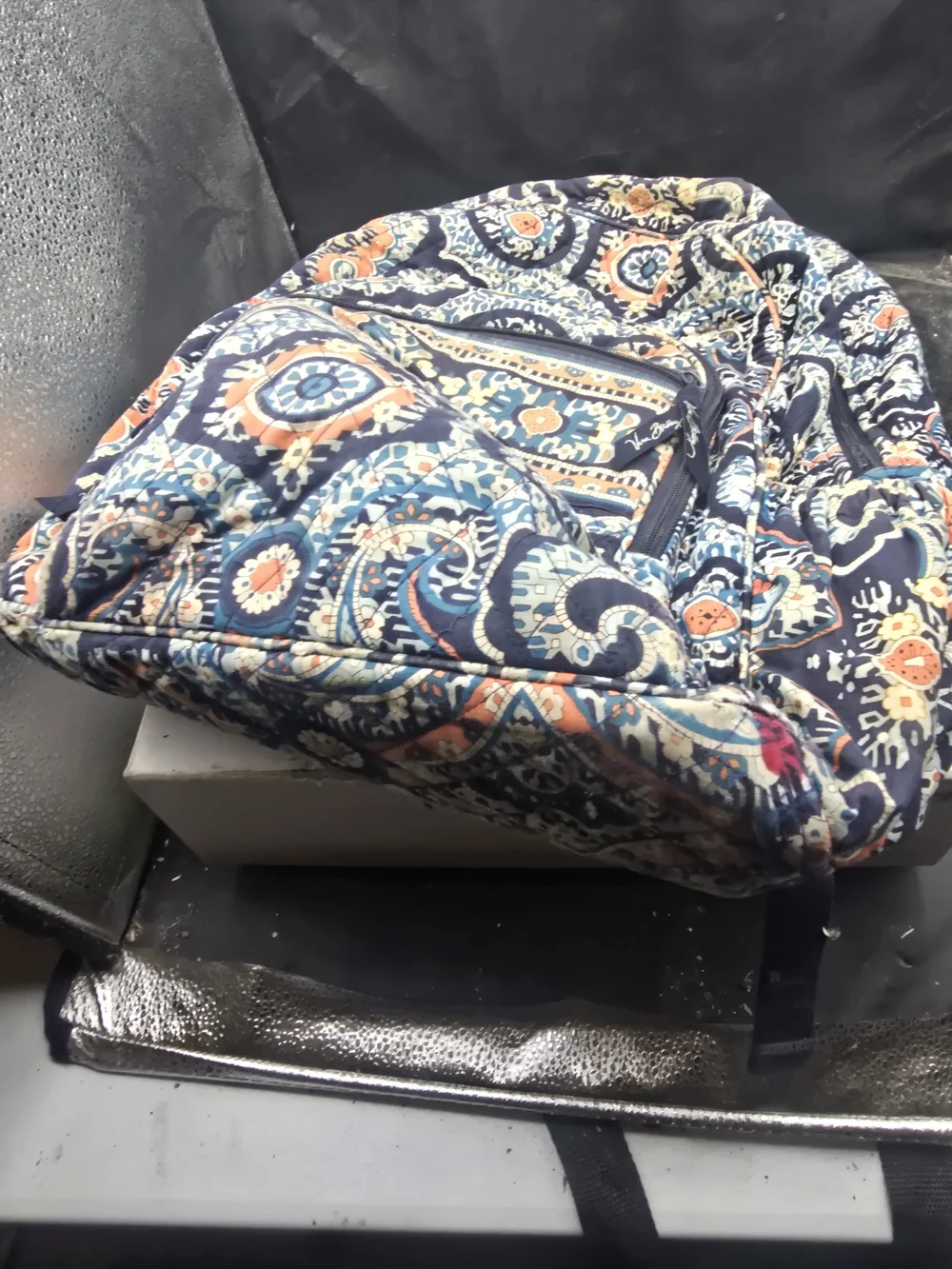 Vera Bradley Quilted Paisley Navy and Coral Backpack
